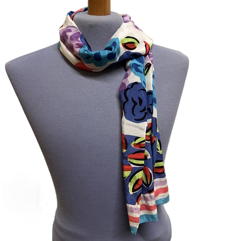 ECHO Bold Floral Silk Scarf Head Neck Hair Accessory 11.5x50"